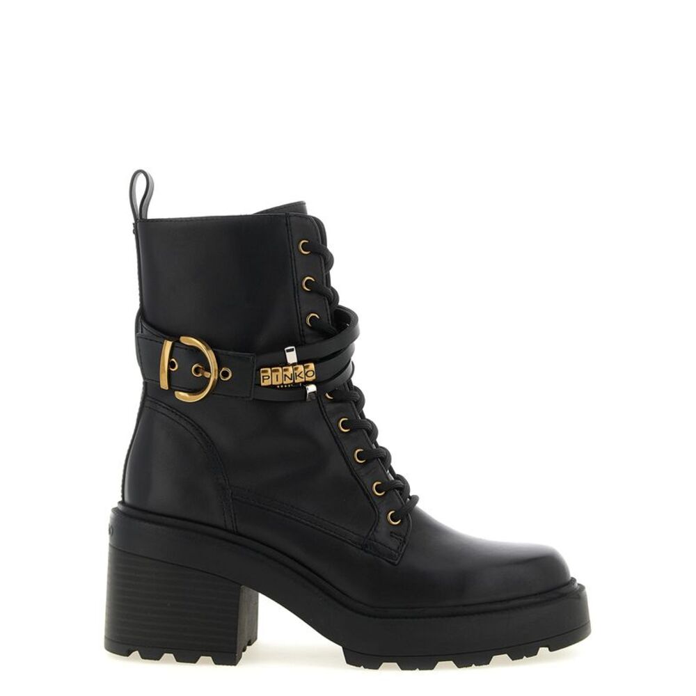 PINKO Black Cowhide Lace-Up Women's Boots